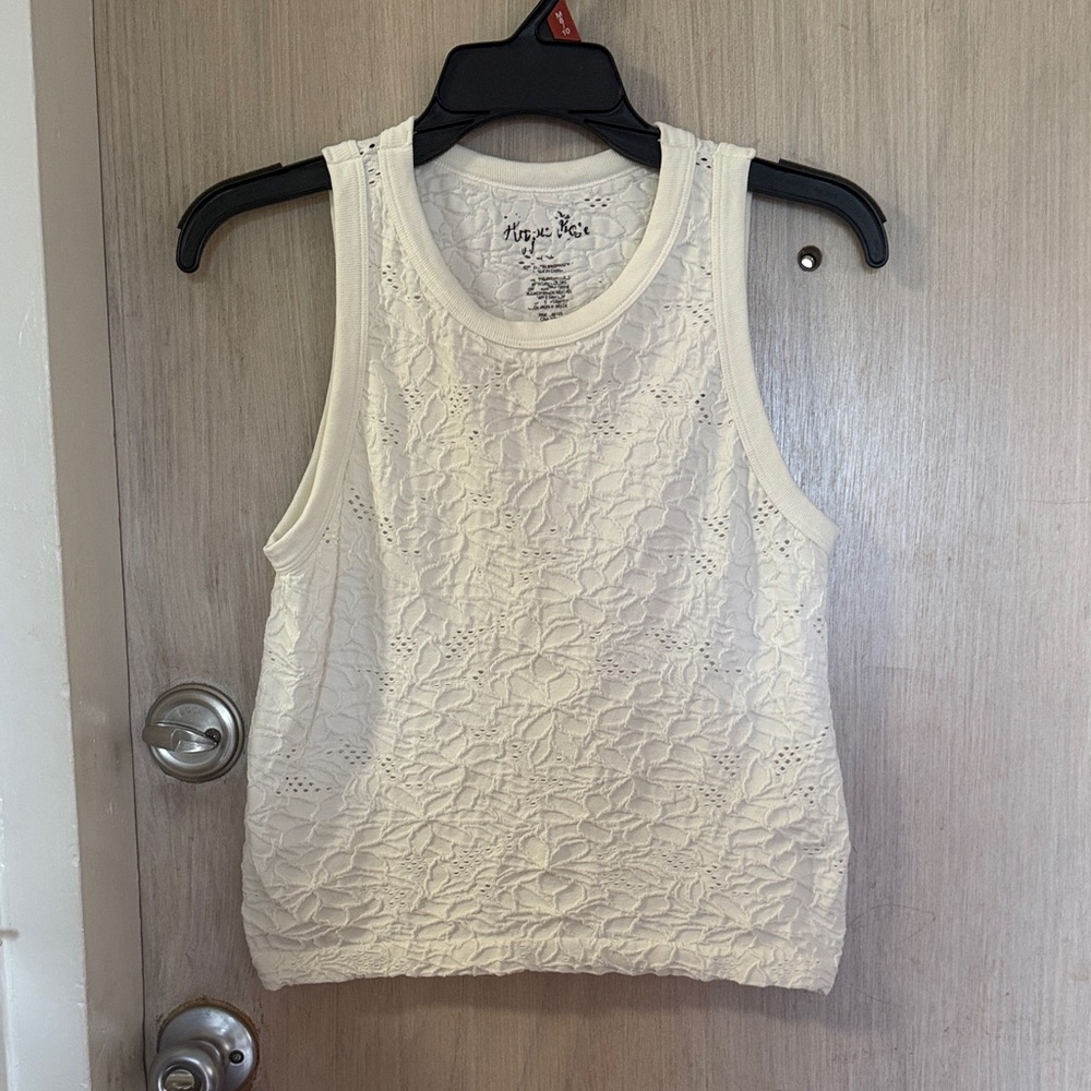 Hippie Rose Women's Cream Textured Tank Top with floral lace design